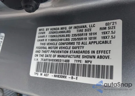 2021 Honda Cr-V Hybrid Touring from USA, damaged, VIN 7FART6H9XME011488